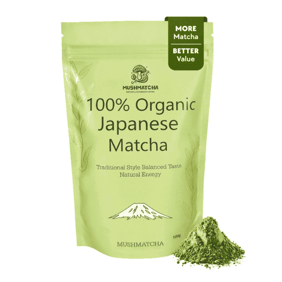 MushMatcha Matcha Powder Japanese Style Ceremonial Grade 6A Naturally Caffeinated 1 Count 100g
