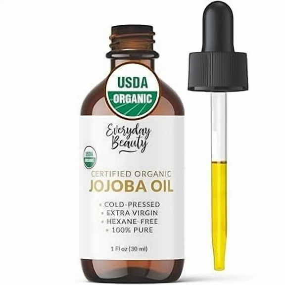 Organic Jojoba Oil | 100% Pure, Cold-Pressed, Unrefined | USDA Certified Organic | Amber Glass Bottle with Glass Dropper | For Face, Skin & Hair - 1 Fl Oz