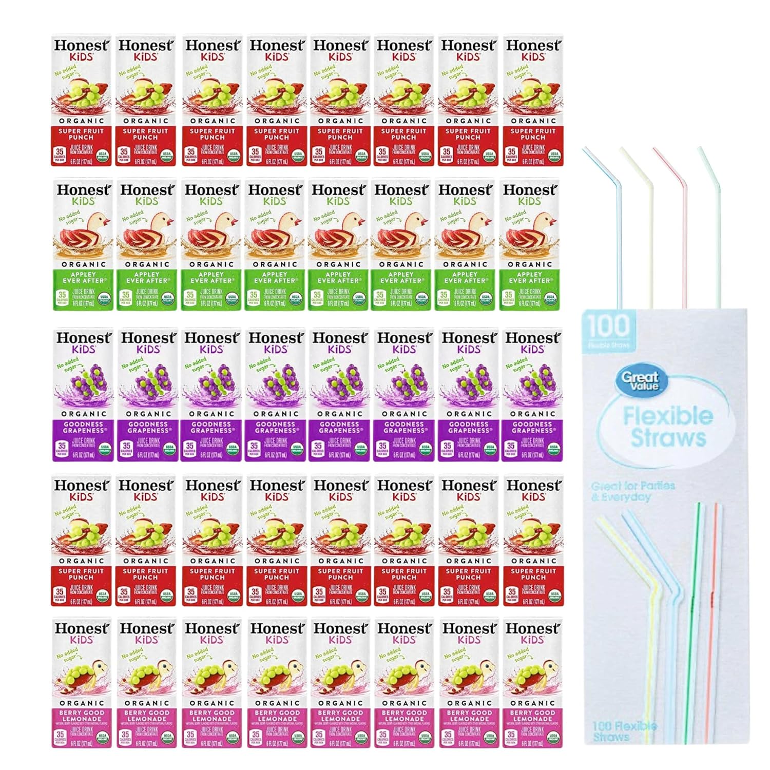Organic Juice 6 oz with GV Flexible straw (100) Honest Kids Juice Variety Pack with Fruit