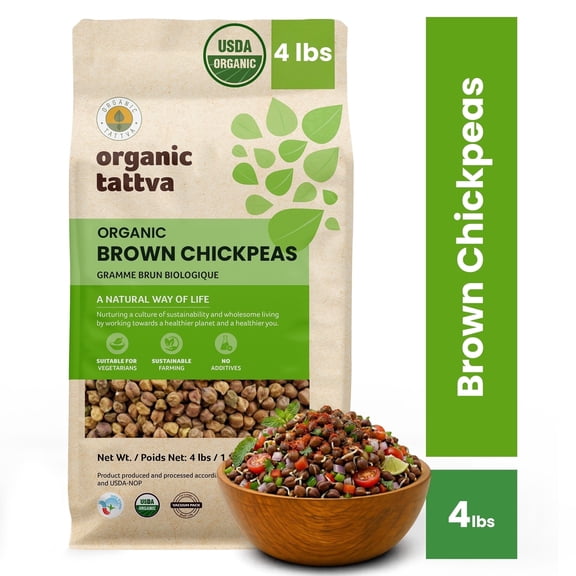 Organic Tattva Whole Brown Chickpeas 4LB, Unpolished Kala Chana, Rich in Protein, No Additives, USDA Certified