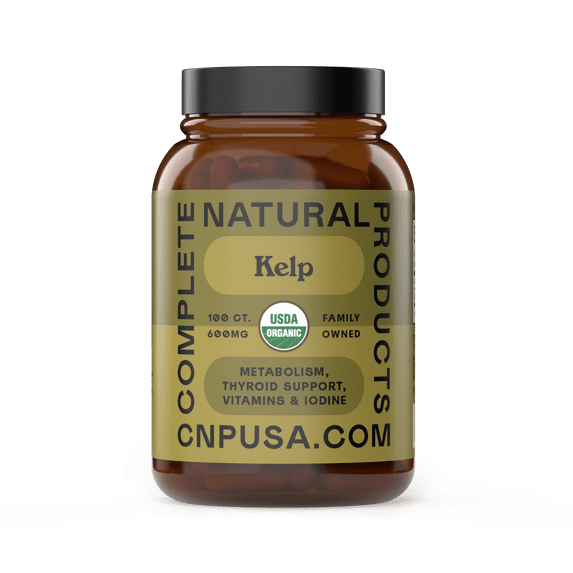 Organic Kelp Capsules - 600mg Capsules 100 Pills Powdered Raw Sea & Seaweed & Thyroid Support Supplement Powder