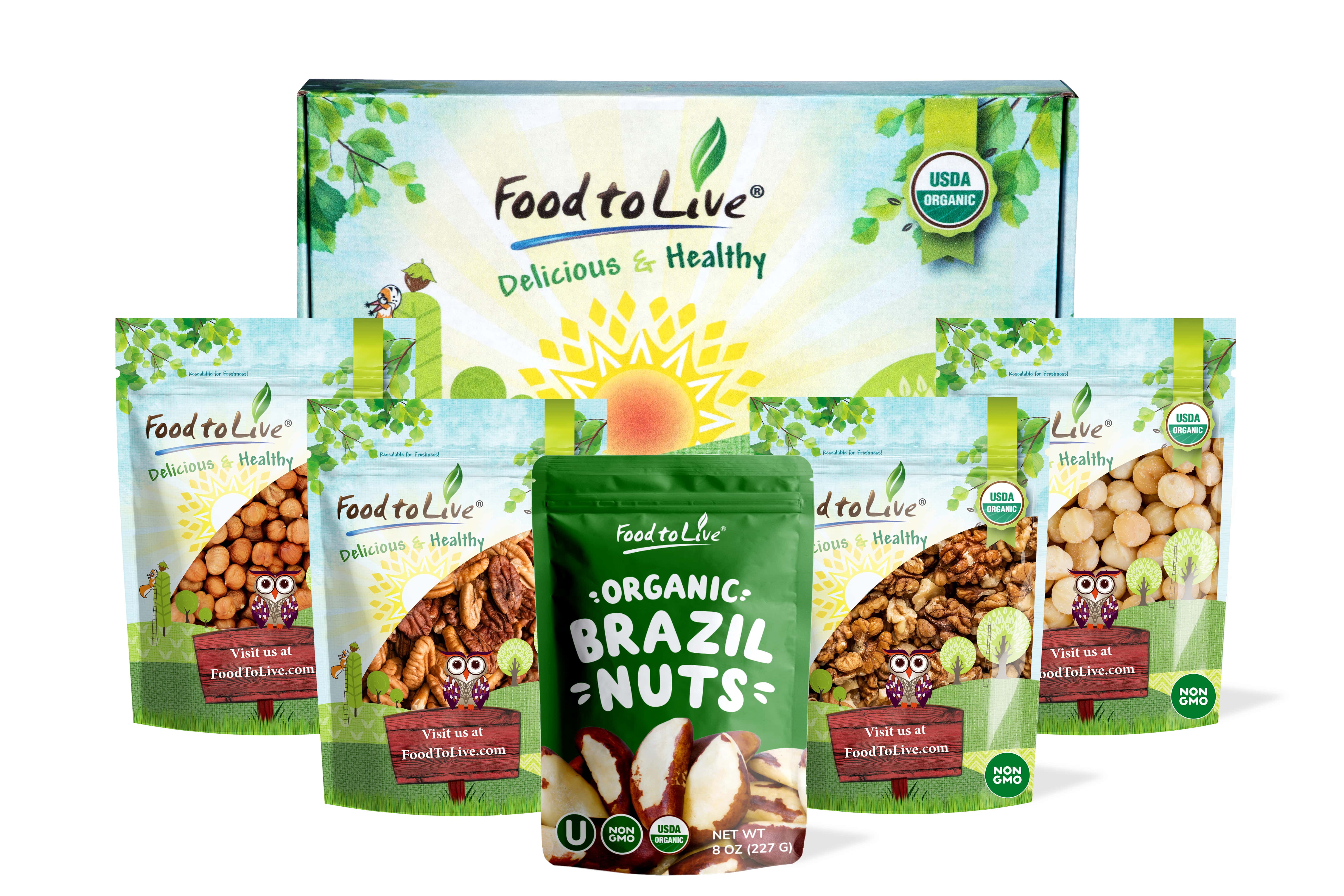 Organic Keto Raw Nuts in a Gift Box - Pecans, Brazil Nuts, Macadamia Nuts, Walnuts, Hazelnuts