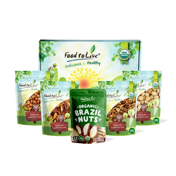 Organic Keto Raw Nuts in a Gift Box - Pecans, Brazil Nuts, Macadamia Nuts, Walnuts, Hazelnuts