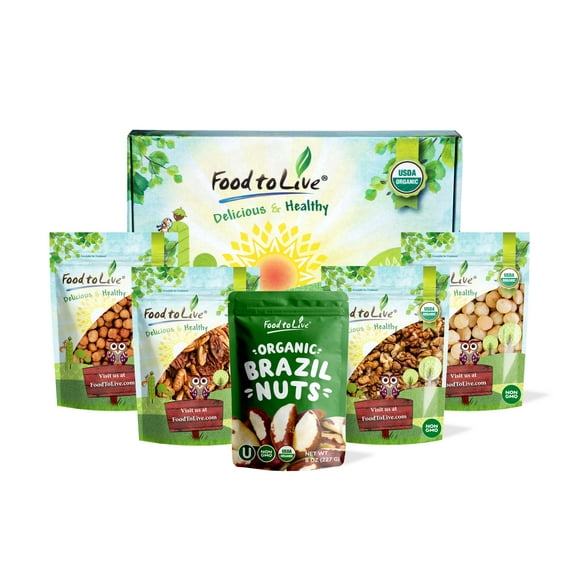 Organic Keto Raw Nuts in a Gift Box - Pecans, Brazil Nuts, Macadamia Nuts, Walnuts, Hazelnuts