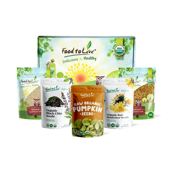Organic Keto Raw Seeds in a Gift Box - Pumpkin Seeds, Sesame Seeds, Sunflower Seeds, Chia Seeds, Golden Flax Seeds