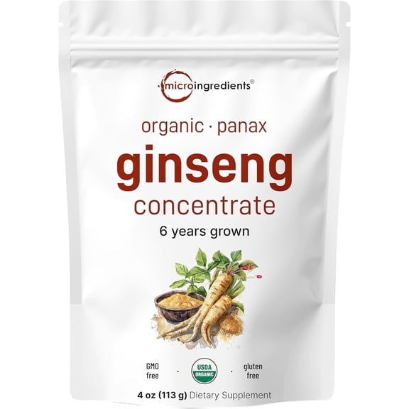 Micro Ingredients Organic Korean Ginseng Root 200:1 Powder, 4 Ounce | Red Panax Ginseng Powder from 6-Year-Old Ginseng