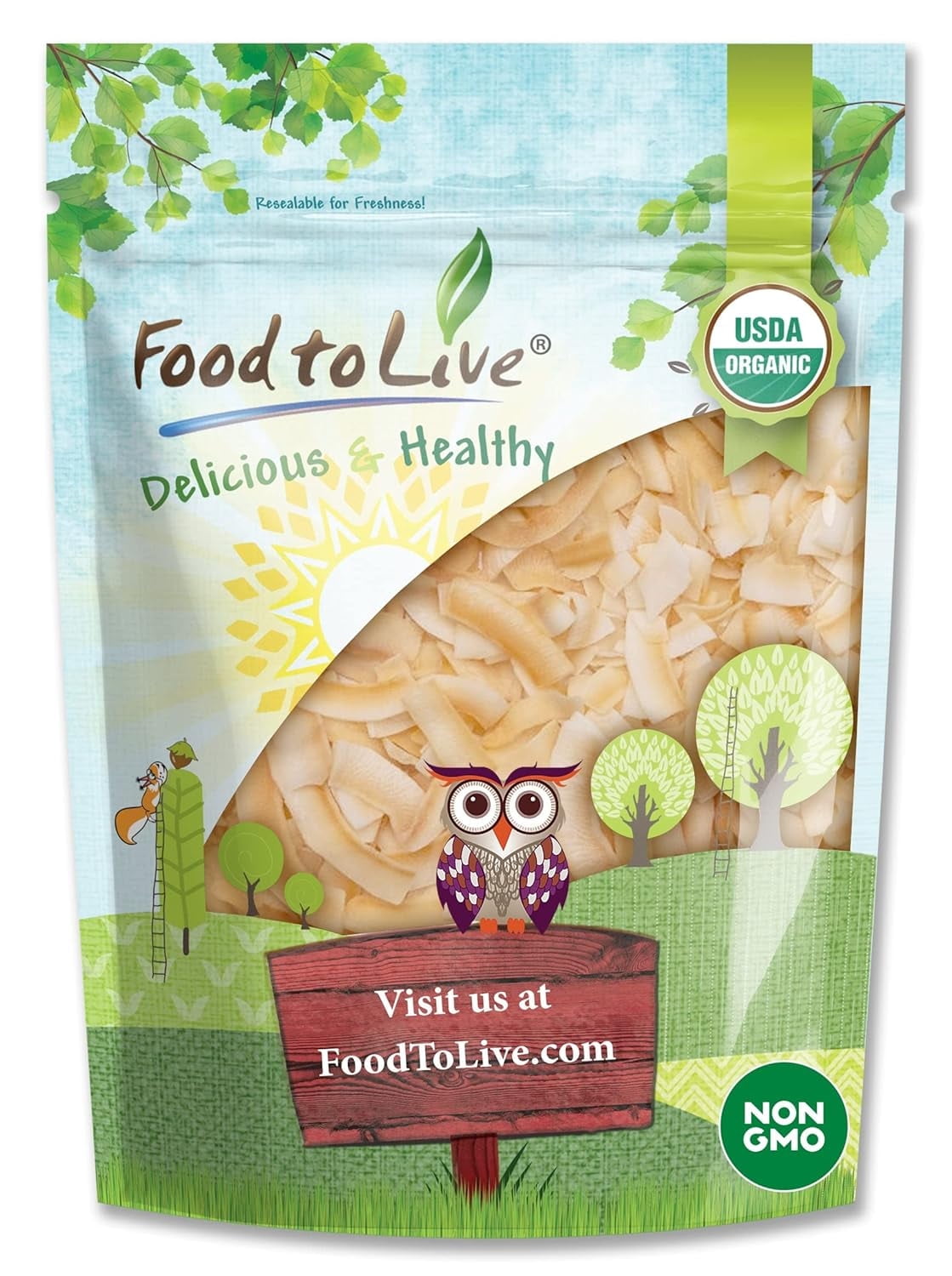 Organic Large Toasted Coconut Chips, 1.5 Pounds — Non-GMO, Kosher, Vegan — by Food to Live