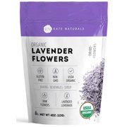 Organic Lavender Flowers (4oz) - Kate Naturals. Natural & Non-GMO. Dried. Premium Culinary Food Grade. Perfect for Tea, Lemonade, Baking, Baths. Fresh Fragrance. Large Resealable Bag. Gluten-Free