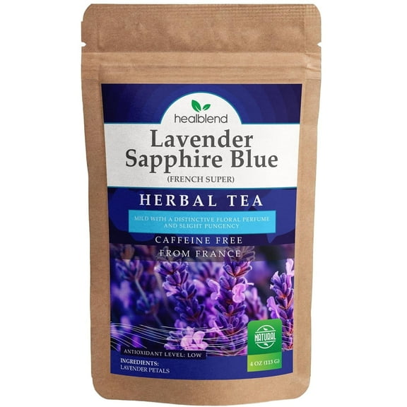 Organic Lavender Sapphire Blue Herbal Tea - Natural Rich Source of Antioxidants, Wellness Boost. Loose Leaf Freshly Picked from France, Caffeine Free - 4 Oz