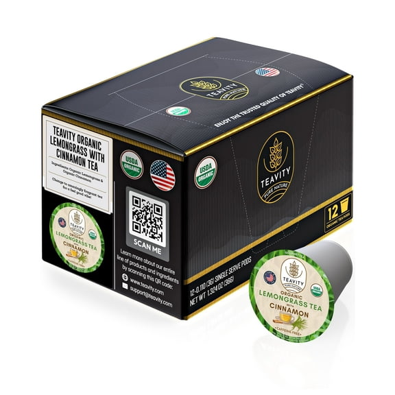 Organic Lemongrass and Cinnamon Tea Pods for Keurig Brewers by Teavity - Decaffeinated 36 Tea Pods