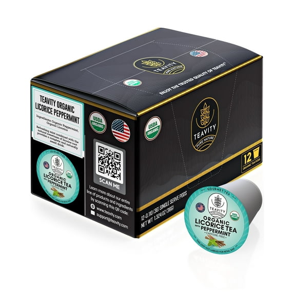 Organic Licorice Mint Tea Pods for Keurig - Decaffeinated Peppermint Tea by Teavity (12 Tea Pods)