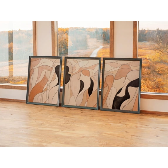 Setting Line Apps Organic Line Drawing Prints Set Of 3, Warm Neutral Boho Nature Wall Art ...