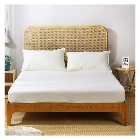 Organic Linen Fitted Sheet Queen 60x80 inch 16 Deep Pocket - 100% French Flax Bedding, GOTS Certified, Creamy White