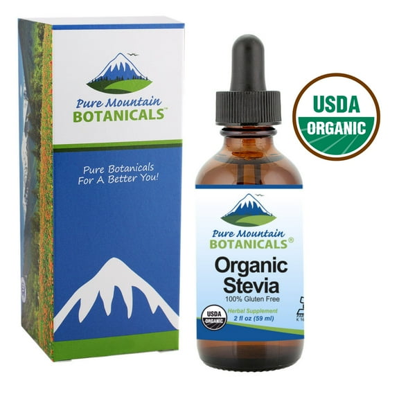 Organic Liquid Stevia Sweetener Alcohol Free and Kosher Sugar Substitute - (2 oz Glass Bottle)