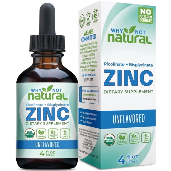 Why Not Natural Organic Zinc Drops, Picolinate & Bisglycinate, Vegan, Gluten-Free, 4 fl