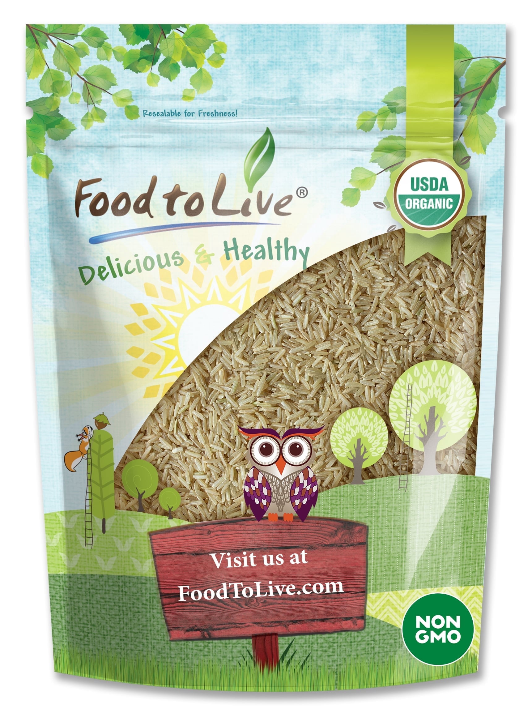 Organic Long Grain Brown Rice, 5 Pounds — Non-GMO, Raw, Vegan, Kosher — by Food to Live