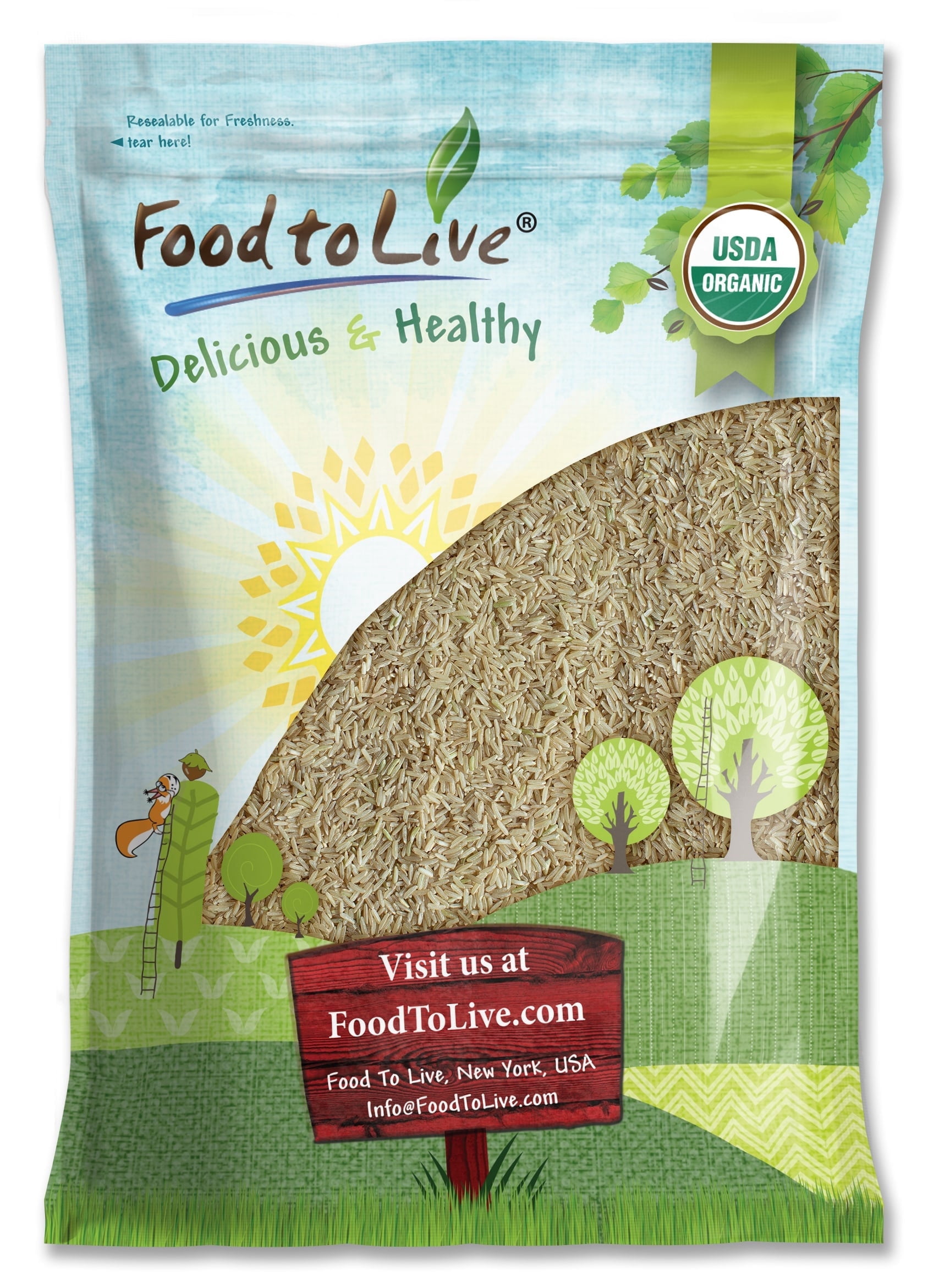 Organic Long Grain Brown Rice, 8 Pounds — Non-GMO, Raw, Vegan, Kosher — by Food to Live
