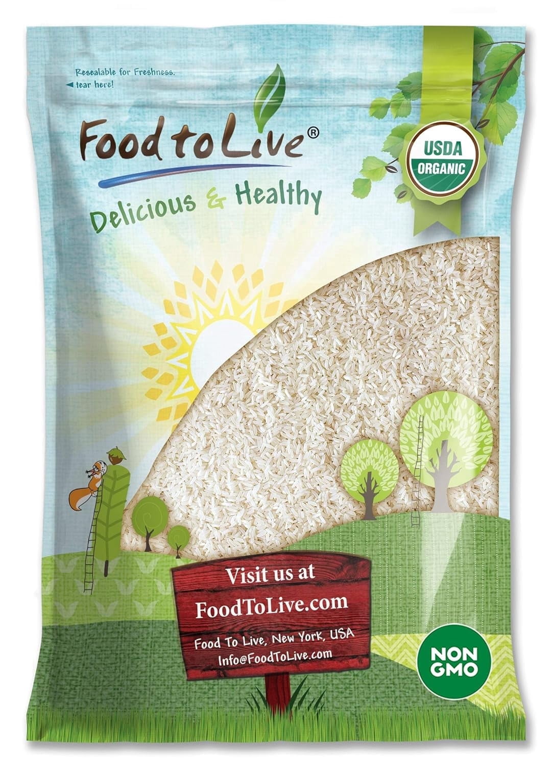 Organic Long Grain White Rice, 10 Pounds — Non-GMO, Kosher, Vegan, Raw - by Food to Live
