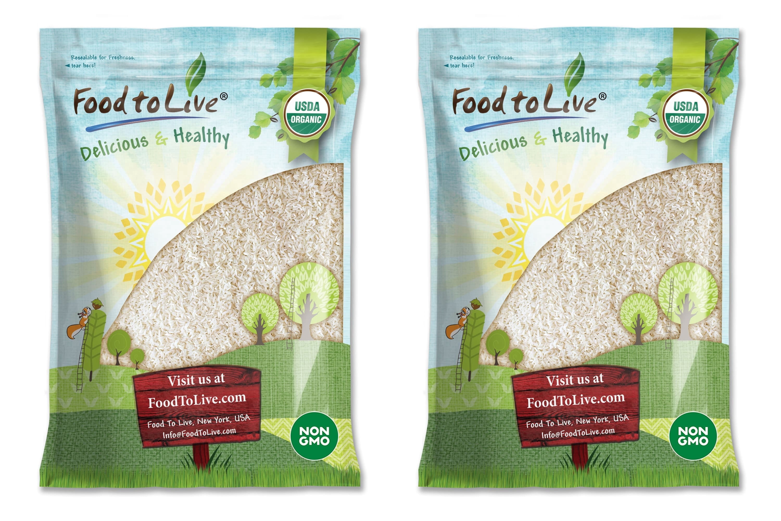 Organic Long Grain White Rice, 16 Pounds — Non-GMO, Kosher, Vegan, Raw - by Food to Live