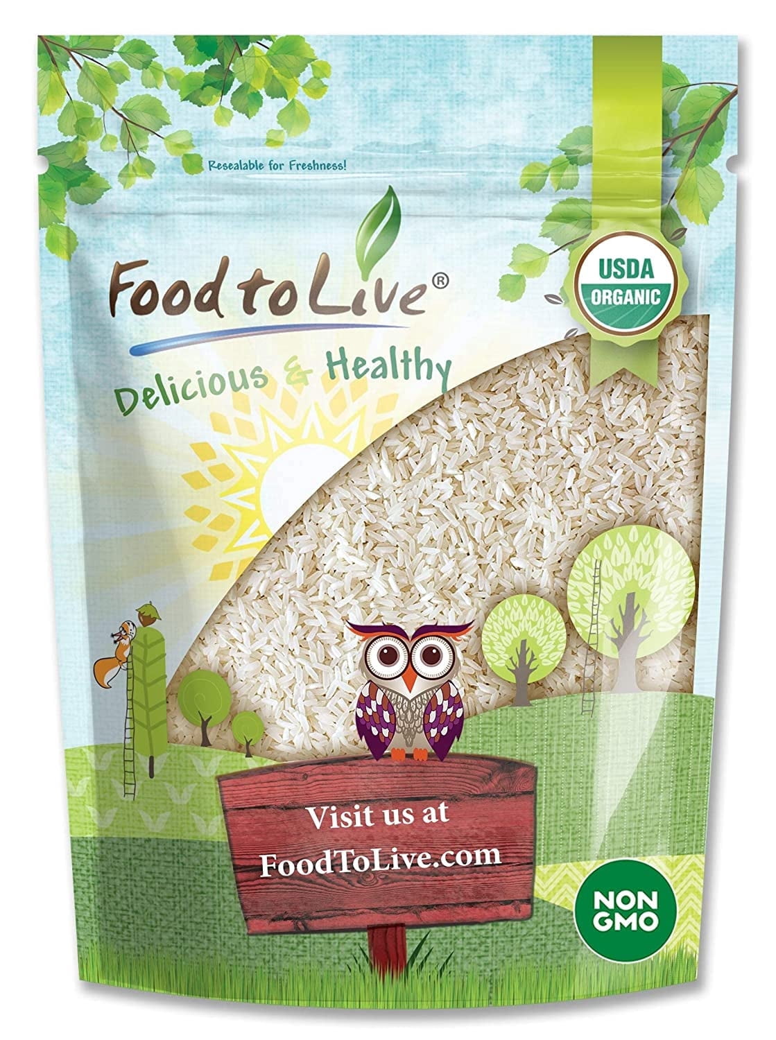 Organic Long Grain White Rice, 5 Pounds — Non-GMO, Kosher, Vegan, Raw - by Food to Live