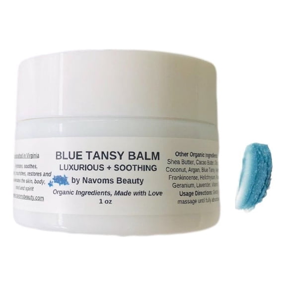 Organic Luxury Blue Tansy Soothing Balm for Face & Body, Blue Tansy Beauty Balm for Dry Irritated Skin, Anti Aging (1 oz)