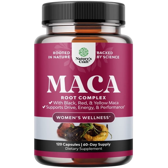 Nature’s Craft Organic Maca Root Capsules for Women, Potent Herbal Complex Supplement, 120 Count