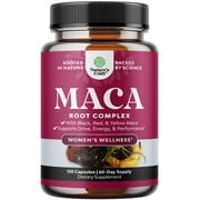 Organic Maca Root Capsules for Women - Herbal Hormone Balance for Women with Blend of Red Yellow & Black Maca Root - Invigorating Drive Mood Fertility & Energy Supplement for Women - 120 Capsules