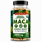 Organic Maca Root Capsules for Women & Men - 150 Veggie Capsules 2400mg per Serving - Gelatinized Black, Red Yellow Maca
