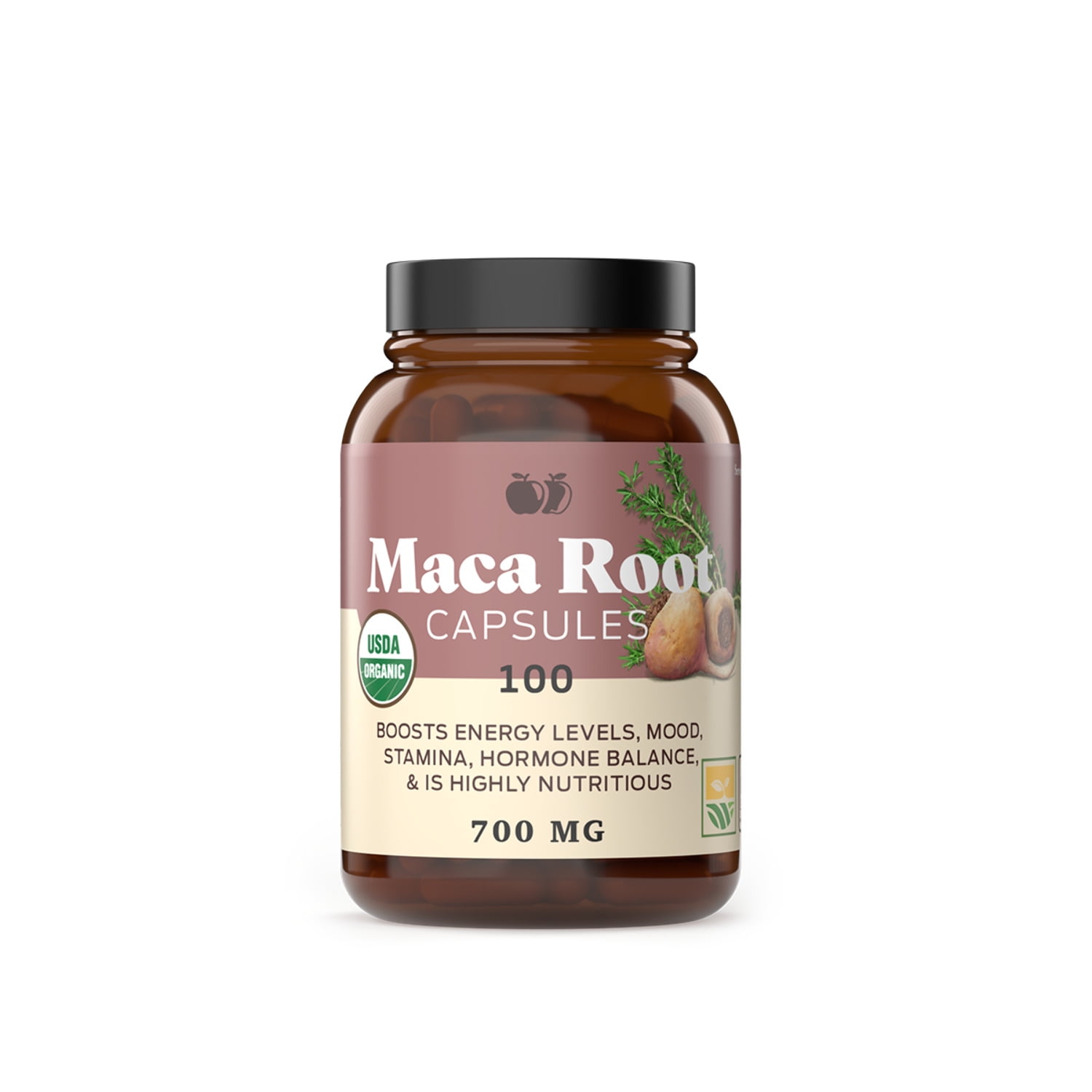 Organic Maca Root Powder Capsules - 100 pills, 640mg of Pure and Raw red, black, & yellow Peruvian Ginseng