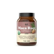 Organic Maca Root Powder Capsules - 100 pills, 640mg of Pure and Raw red, black, yellow Peruvian Ginseng