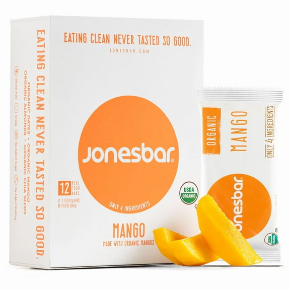 Organic Mango Fruit & Nut Bar, Jonesbar, Certified Organic & Kosher, Gluten Free, Vegan, 12 Count (Pack of 1)