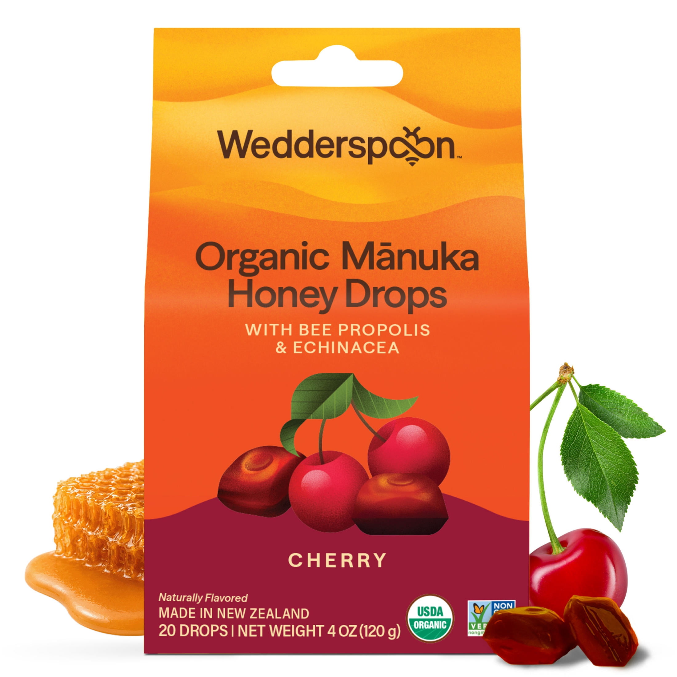 Wedderspoon Organic Manuka Honey Drops for Dry Throats with Bee ...