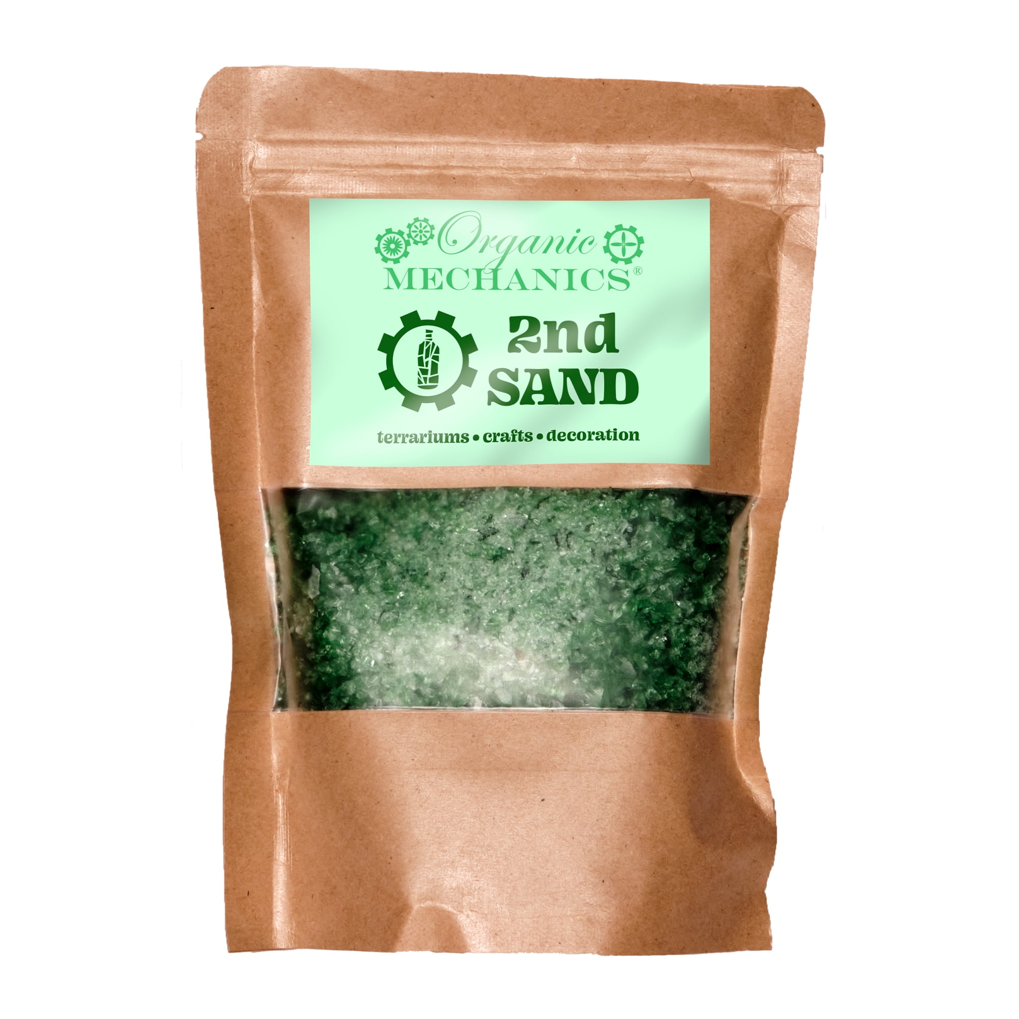 Organic Mechanics 2nd Sand - Emerald Green Recycled Glass, 1lb - Eco-Friendly Filler for Terrariums, Décor, Planters & DIY Art - Made from Crushed Bottles - Sustainable & Handcrafted in USA