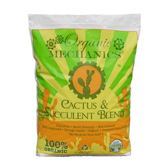 Organic Mechanics Cactus and Succulent Blend Potting Soil, 8 qt Well-Drained Organic Mix Enhances Plant and Root Growth with Biochar, Rice Hulls, and Worm Castings - Peat-Free & Eco-Friendly