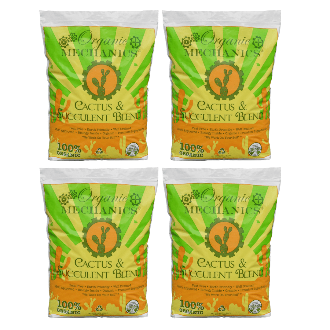 Organic Mechanics Cactus and Succulent Blend Potting Soil, 8 qt (Pack of 4) – Well-Drained Organic Mix – Enhances Plant and Root Growth with Biochar, Rice Hulls, and Worm Castings - Peat-Free & Eco-Fr