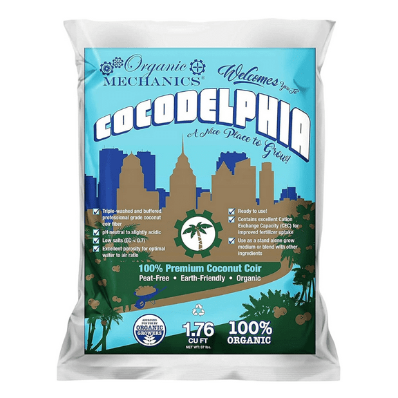 Organic Mechanics Cocodelphia Premium Coco Coir, 1.76 Cu Ft - Enhances Nutrient Retention for Hydroponics, Container Planting & Garden Beds - Peat-Free & Eco-Friendly