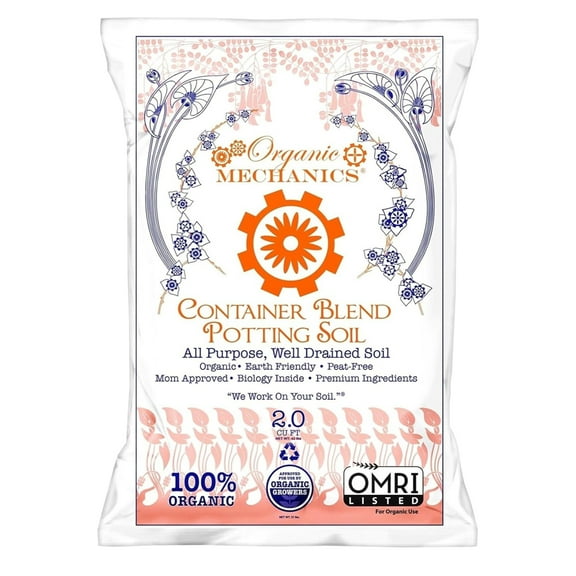 Organic Mechanics Container Blend Potting Soil, 2 Cu Ft - All-Purpose, Peat-Free, Well-Drained Blend with Compost, Rice Hulls, and Worm Castings for Growing Annuals, Perennials, Woody Plants