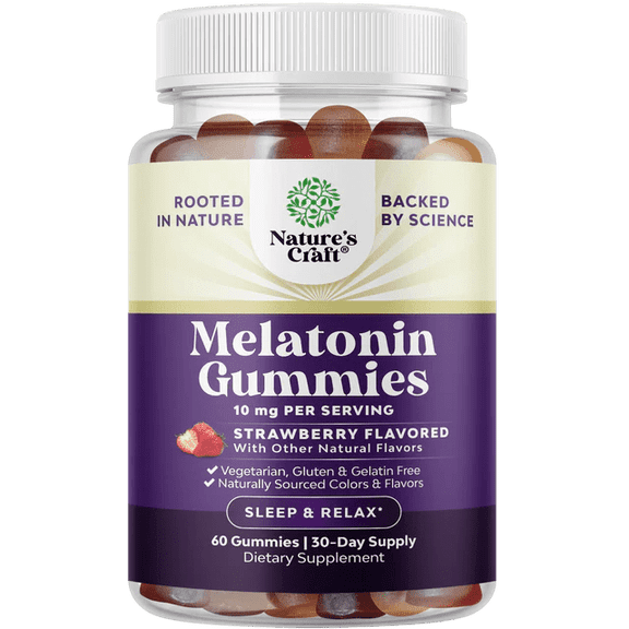 Natures Craft Melatonin Gummies, 10mg Sleep Aid Supplement for Better Sleep, 60 Count