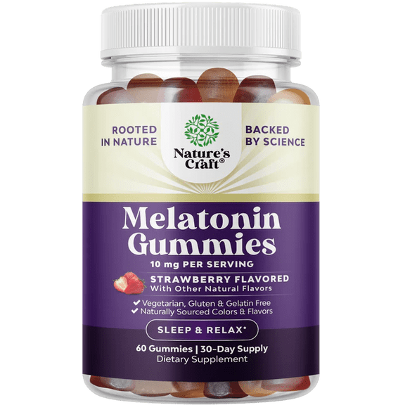 Organic Melatonin Gummies 10mg per Serving - Fast Acting Tasty Sleep Gummies for Adults Extra Strength Melatonin 10mg for Adults Enhanced Sleep Quality & Duration - Non GMO Organic & Vegan (30 Days)