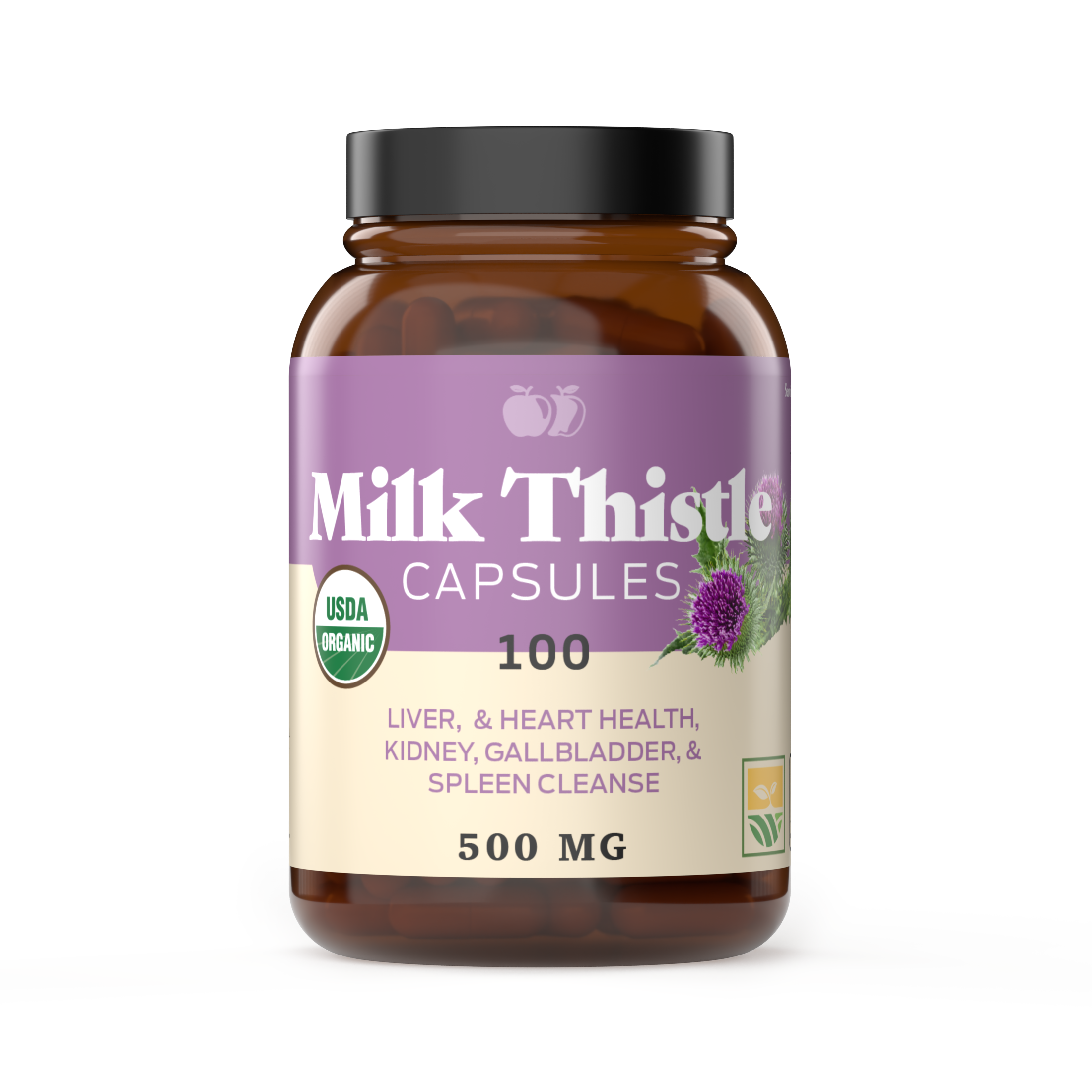 Organic Milk Thistle Capsules 500 mg Pure Seed Powder 100 Pills Liver