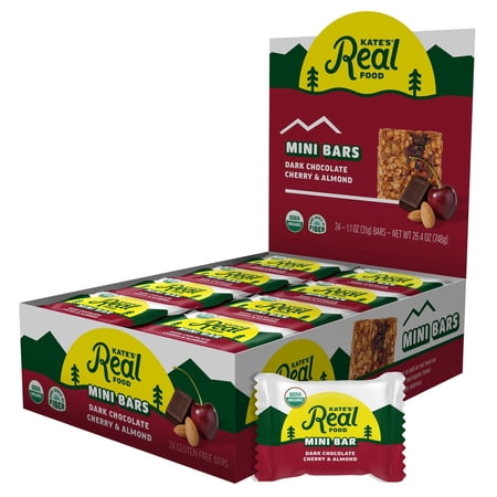 Kate’s Real Food Organic Granola Dark Chocolate Cherry & Almond All Natural Mini Energy Bars - Non GMO, Soy Free, Whole Grain, and Made with Gluten Free Oats - 24 count