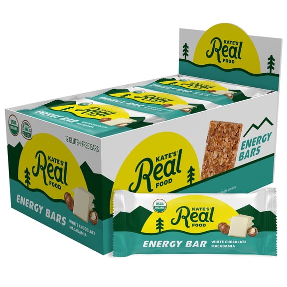 Kates Real Food Organic Granola White Chocolate Macadamia Nut All Natural Energy Bars - Non GMO, Soy Free, Whole Grain, and Made with Gluten Free Oats - 24 count