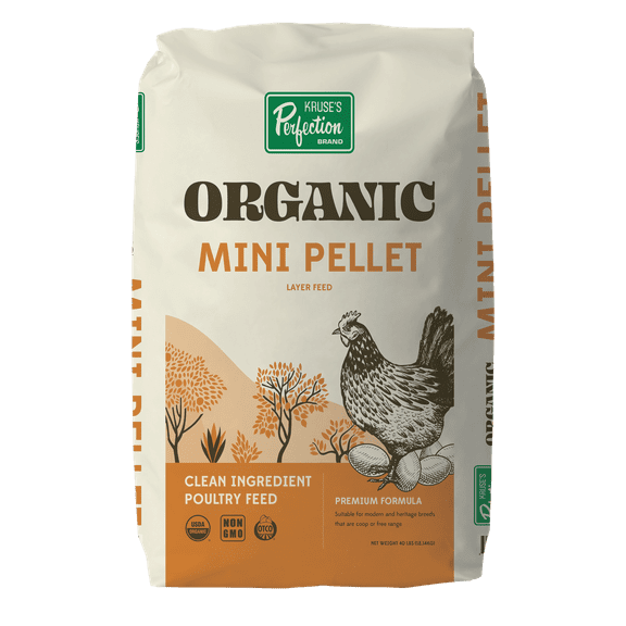 Kruse's Perfection Brand Organic Mini Pellet Layer Feed for Chickens with Essential Oils