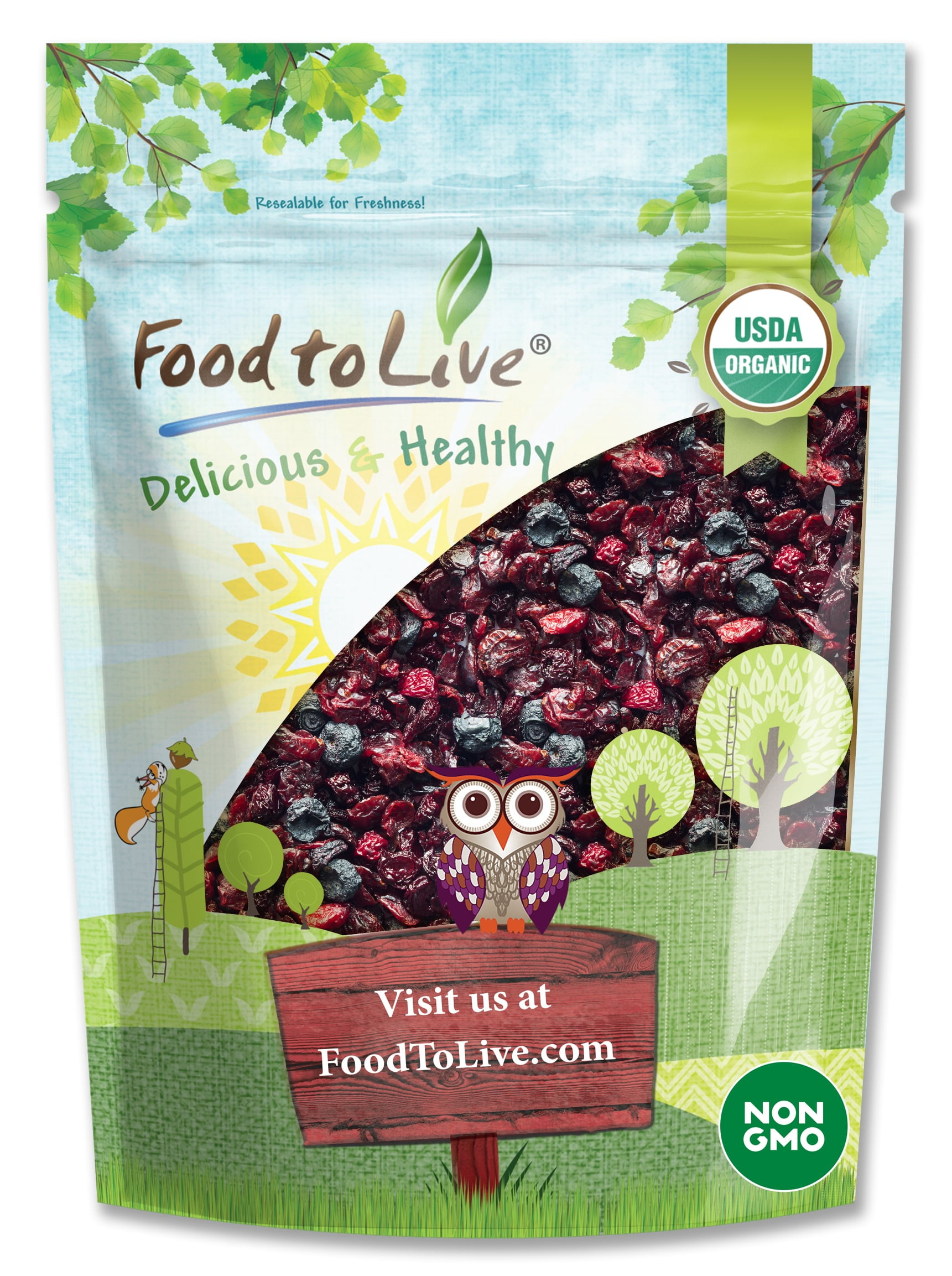 Organic Mixed Berries, 2 Pounds  Non-GMO, Blueberries, Cranberries, Tart Cherries  by Food to Live