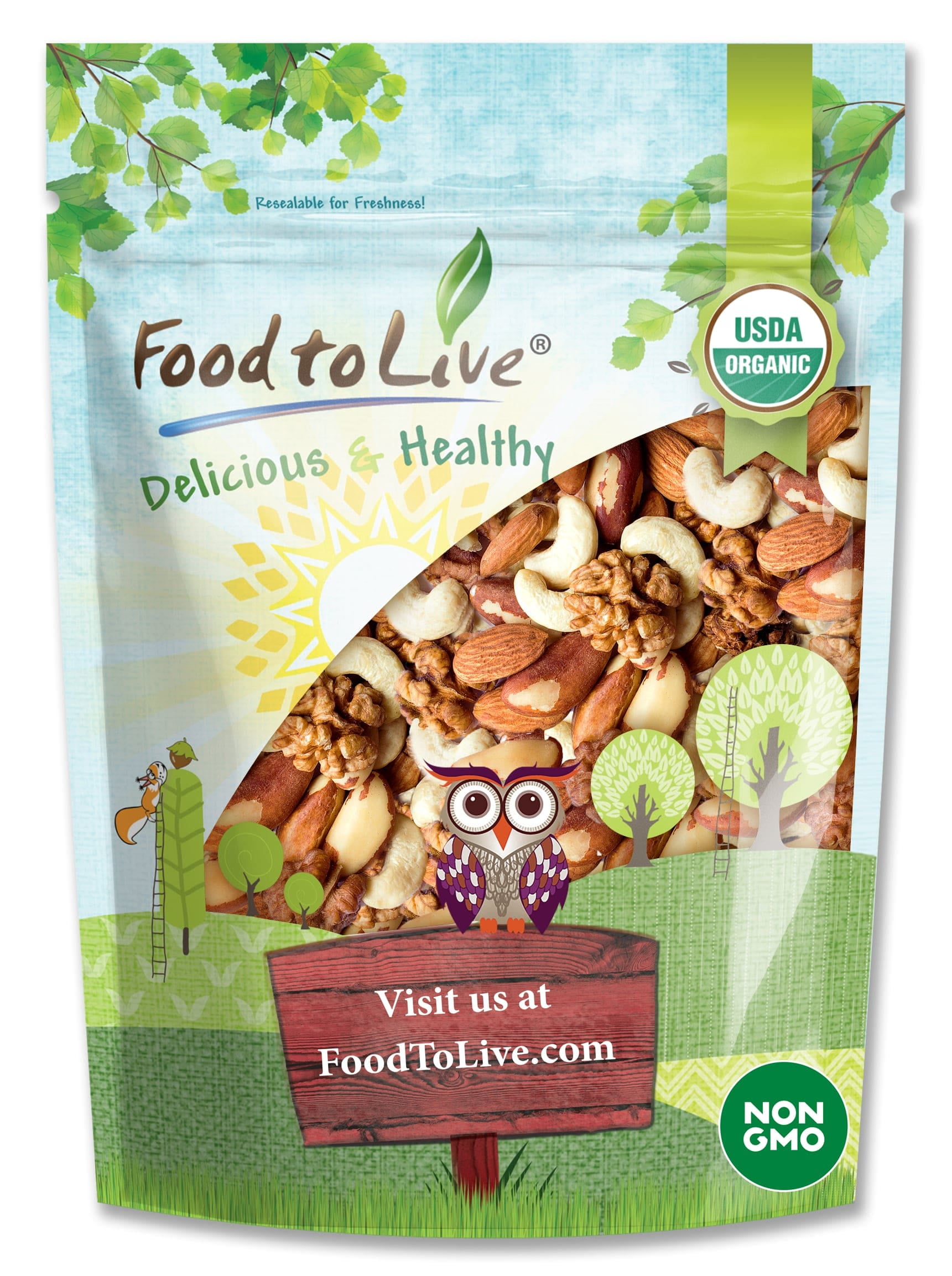 Organic Mixed Raw Nuts, 0.5 Pounds  Non-GMO, Kosher, Raw, Vegan  by Food to Live