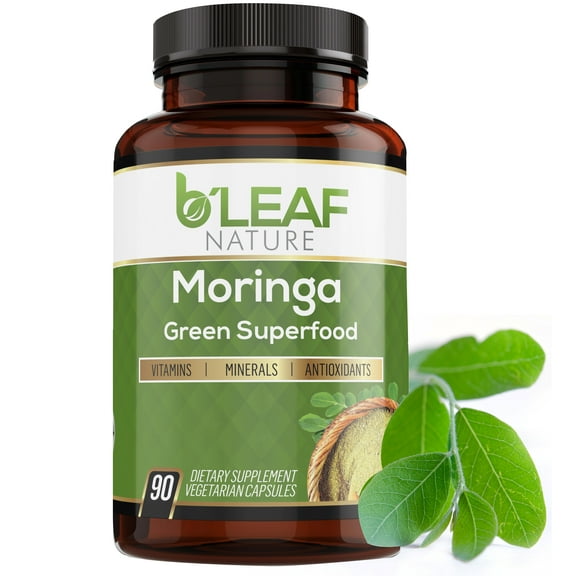 Organic Moringa 90 Capsules 1000mg - Immune System and Energy Booster - Pure Leaf Powder – Vegetarian Caps by B'Leaf Nature