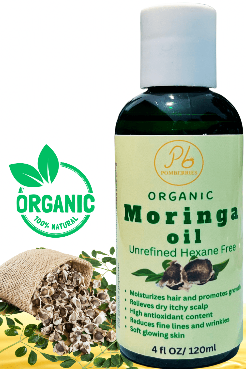 Pomberries Organic Cold-Pressed Moringa Oil, Unrefined & Nutrient-Rich ...