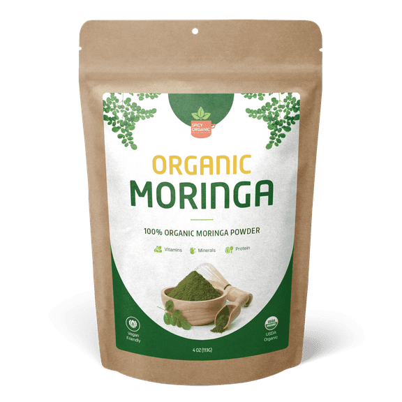 Premium Organic Moringa Powder (Moringa Oleifera) - USDA Certified, Pure Superfood Supplement, Non-GMO & Gluten-Free, Natural Green Powder for Smoothies & Recipes - 4 oz