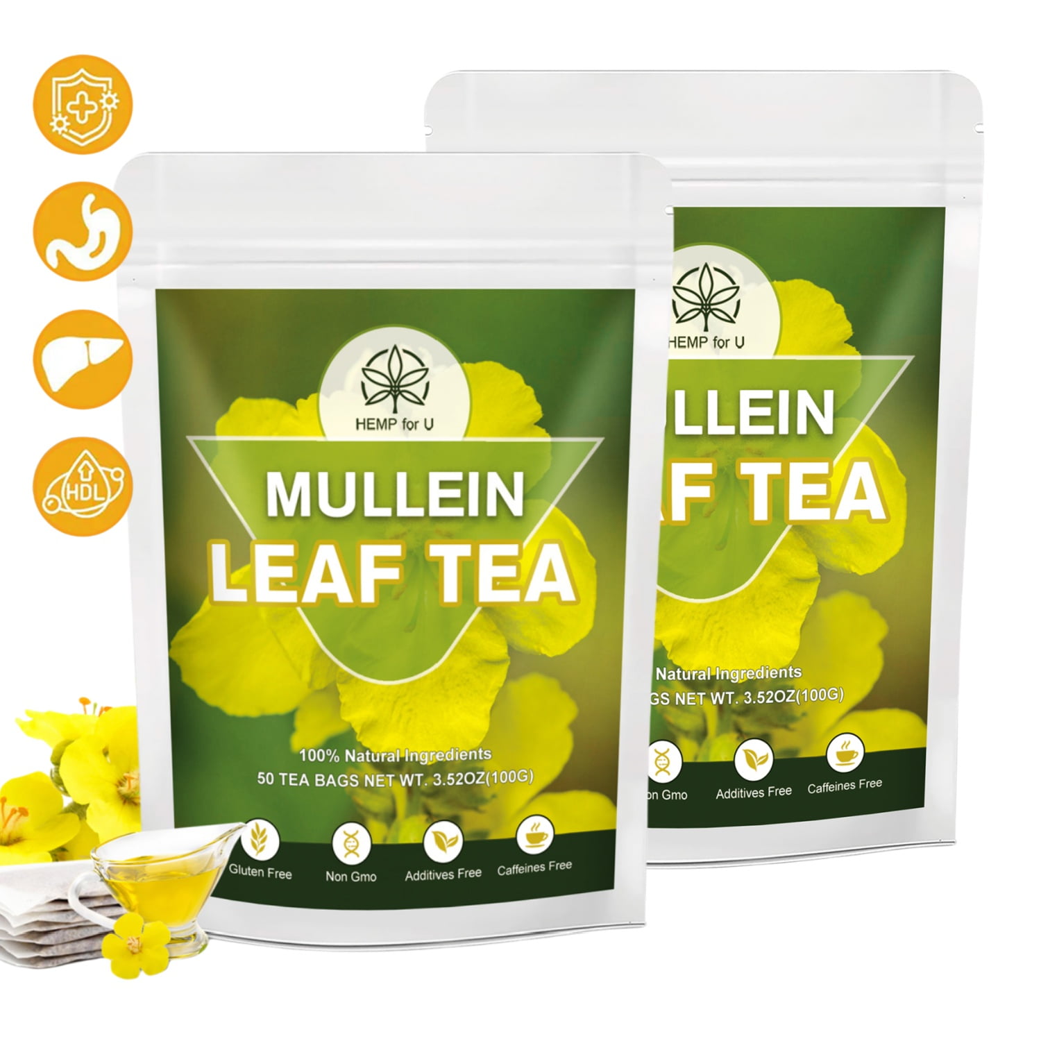 Organic Mullein Leaf Tea Detox Herbal Tea Bags, Support Lungs Cleanse