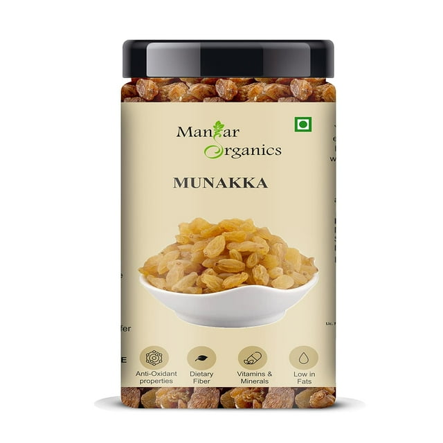 Organic Munakka Sun Dried Raisins By Manhar Organics 475gm, Rich In